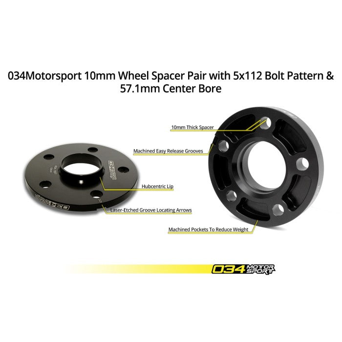 Wheel Spacer Pair, 10mm, Audi/Volkswagen 5x112mm with 57.1mm Centerbore 01
