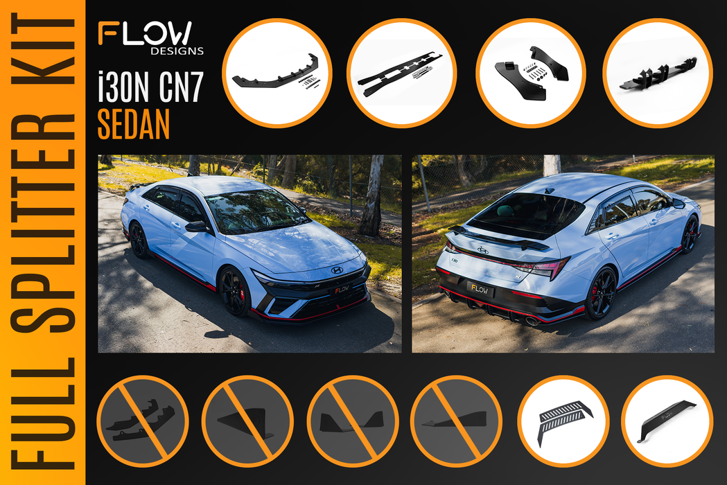CN7 V2 i30N Sedan FL 2024 Full Lip Splitter Set-Flow Designs