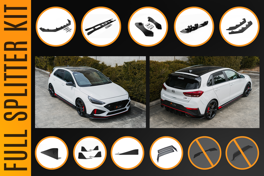 i30N Hatch PDE V6 FL2 2025 Full Lip Splitter Set-Flow Designs