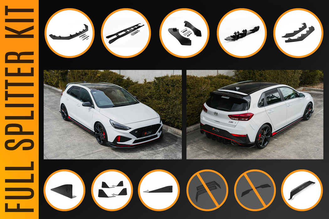 i30N Hatch PDE V6 FL2 2025 Full Lip Splitter Set-Flow Designs