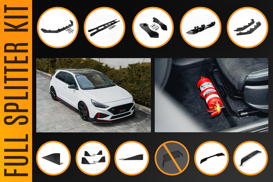 i30N Hatch PDE V6 FL2 2025 Full Lip Splitter Set-Flow Designs