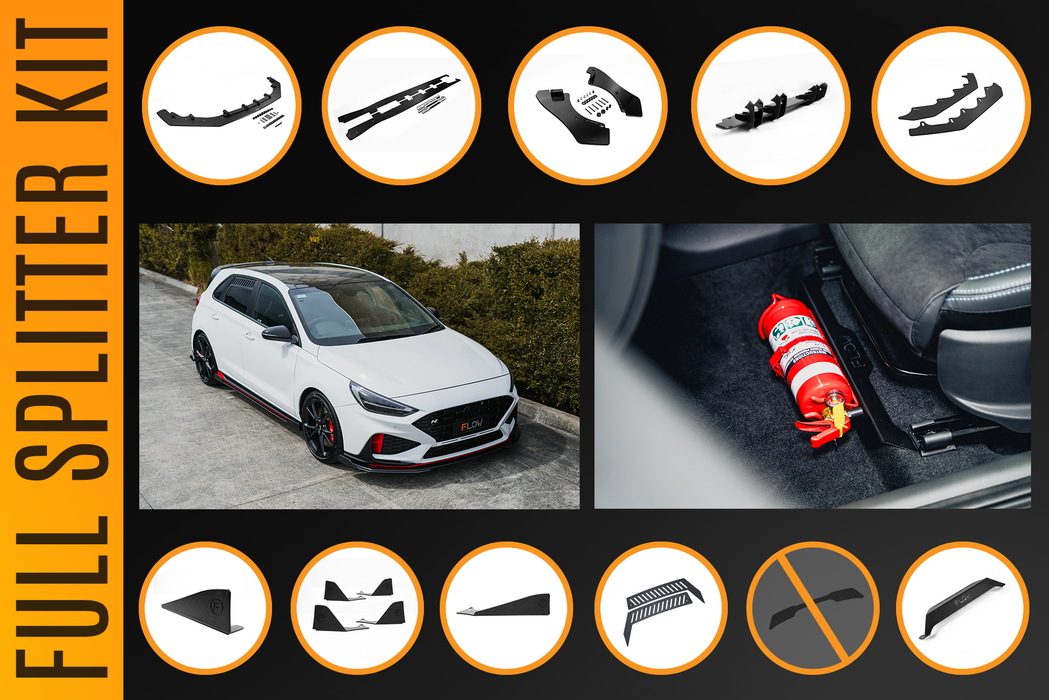 i30N Hatch PDE V6 FL2 2025 Full Lip Splitter Set-Flow Designs
