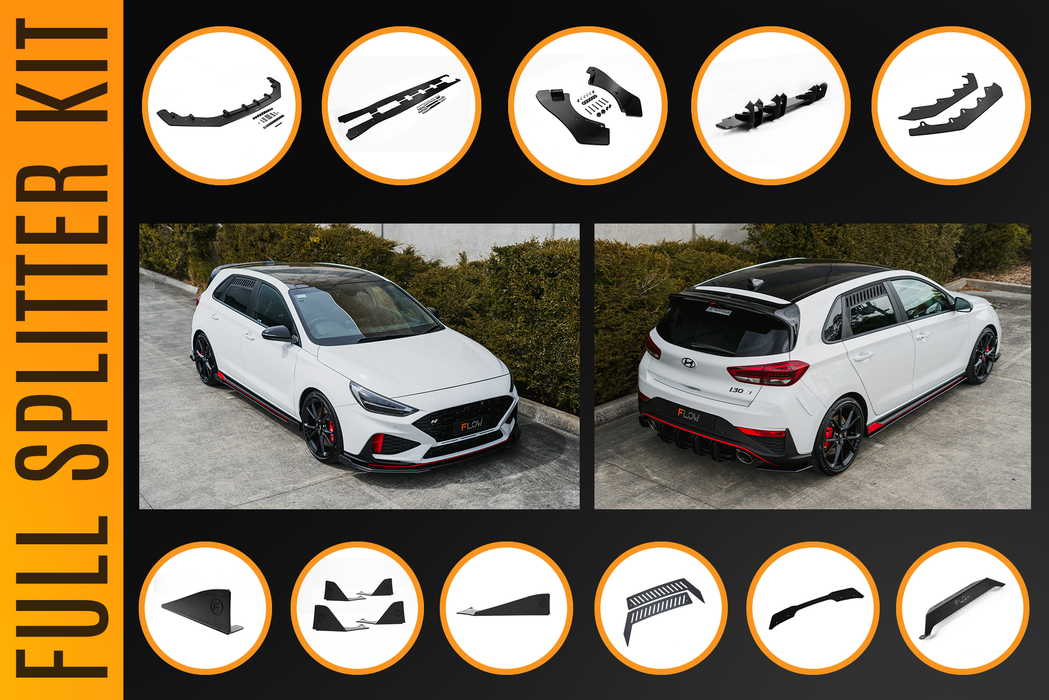 i30N Hatch PDE V6 FL2 2025 Full Lip Splitter Set-Flow Designs