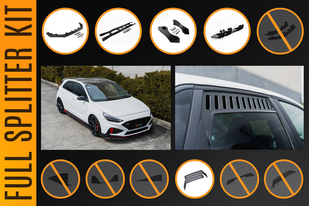 i30N Hatch PDE V6 FL2 2025 Full Lip Splitter Set-Flow Designs