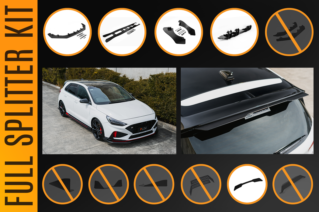 i30N Hatch PDE V6 FL2 2025 Full Lip Splitter Set-Flow Designs