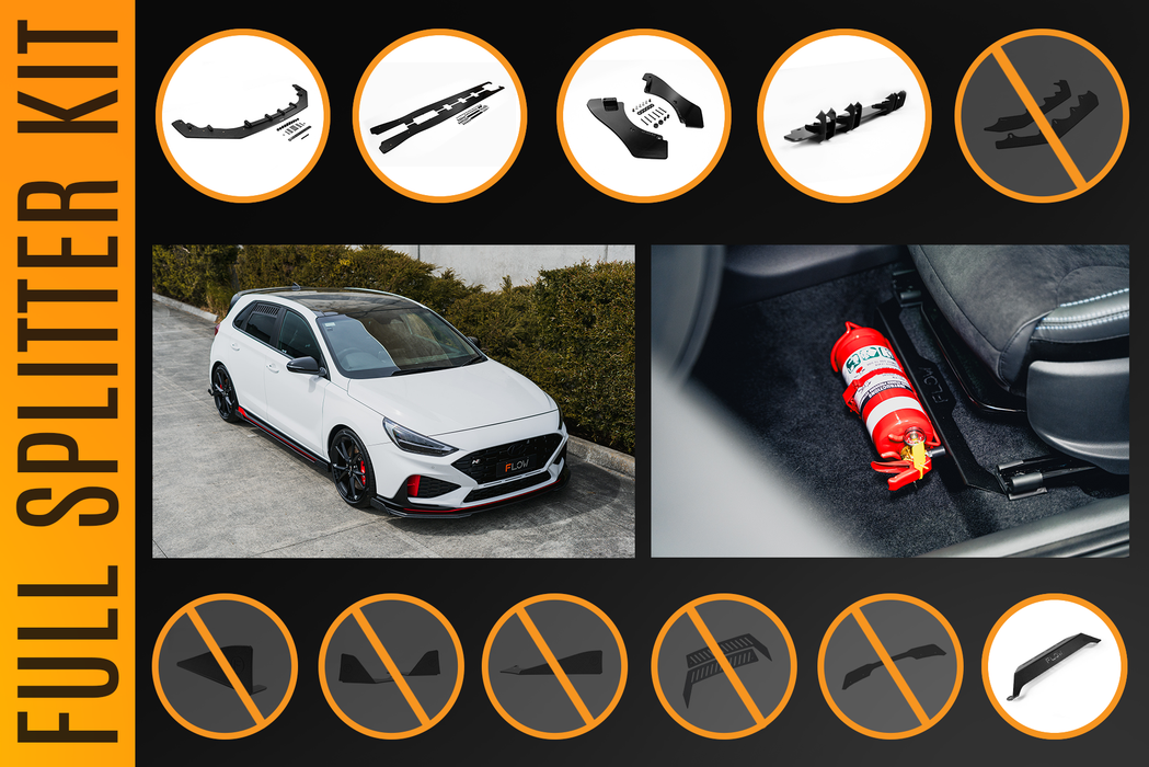 i30N Hatch PDE V6 FL2 2025 Full Lip Splitter Set-Flow Designs