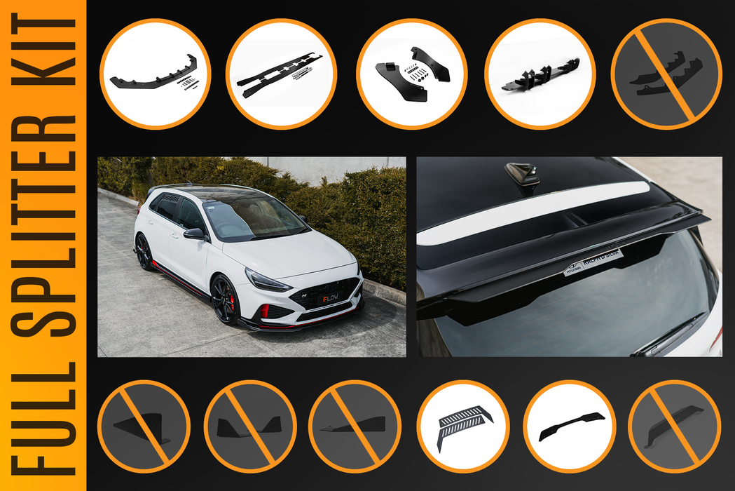 i30N Hatch PDE V6 FL2 2025 Full Lip Splitter Set-Flow Designs