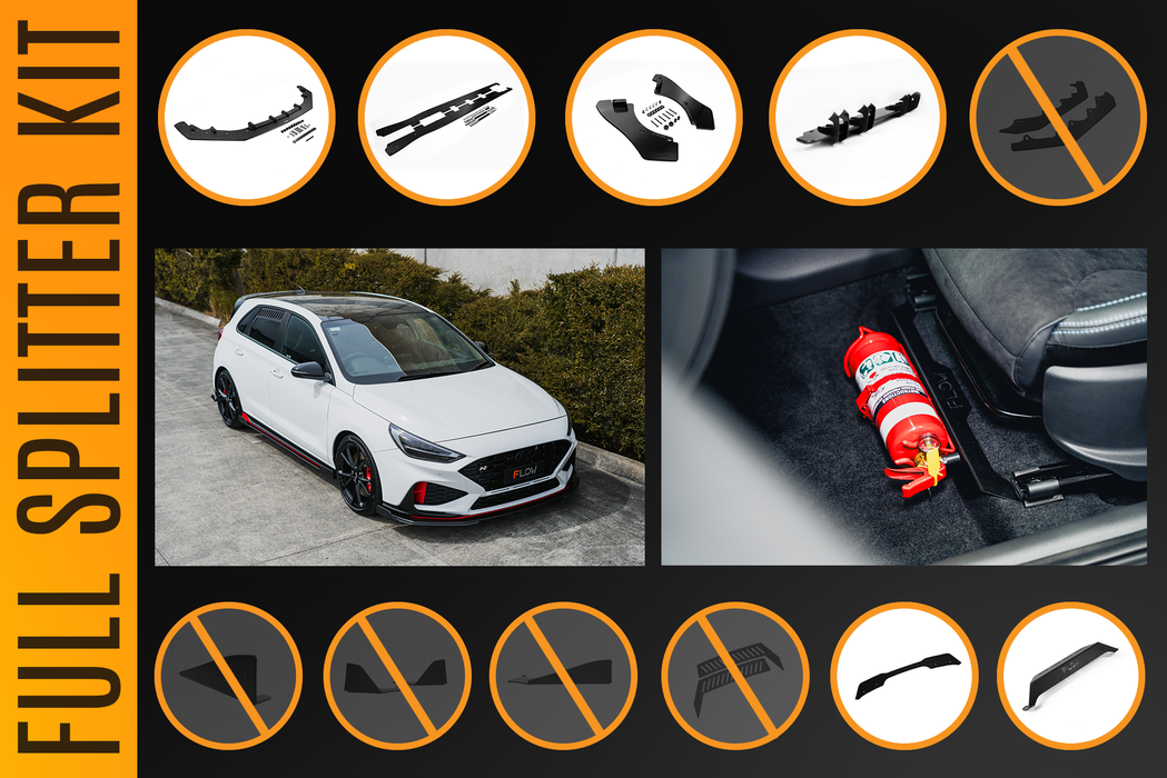 i30N Hatch PDE V6 FL2 2025 Full Lip Splitter Set-Flow Designs