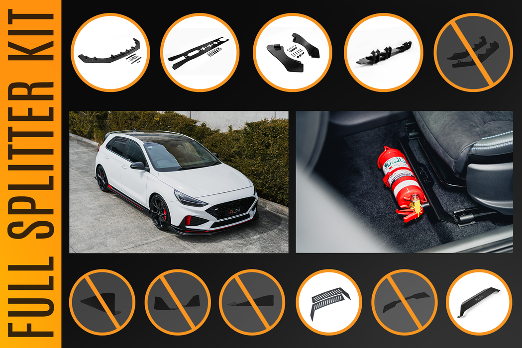 i30N Hatch PDE V6 FL2 2025 Full Lip Splitter Set-Flow Designs
