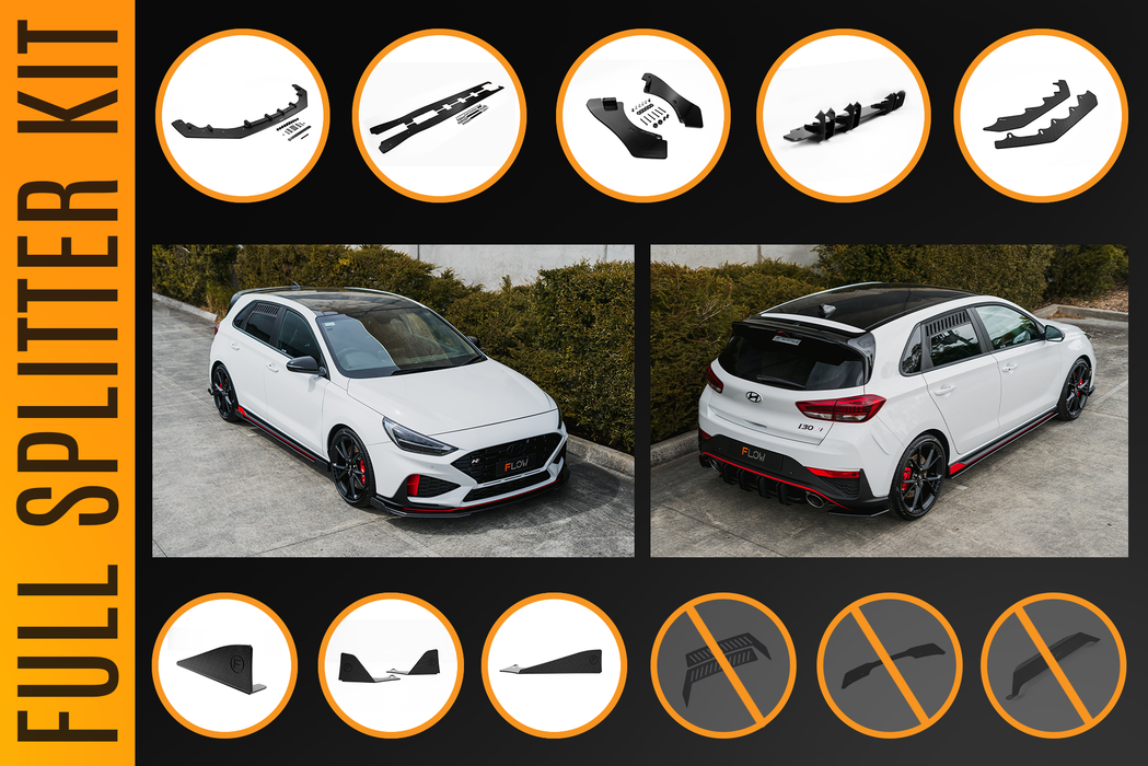 i30N Hatch PDE V6 FL2 2025 Full Lip Splitter Set-Flow Designs