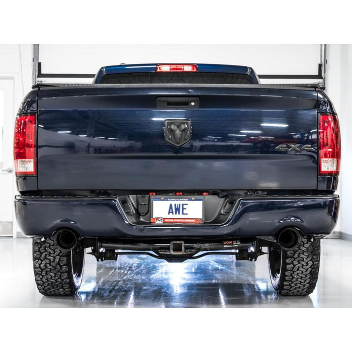 AWE 09-18 RAM 1500 5.7L (w/Cutouts) 0FG Dual Rear Exit Cat-Back Exhaust - Diamond Black Tips