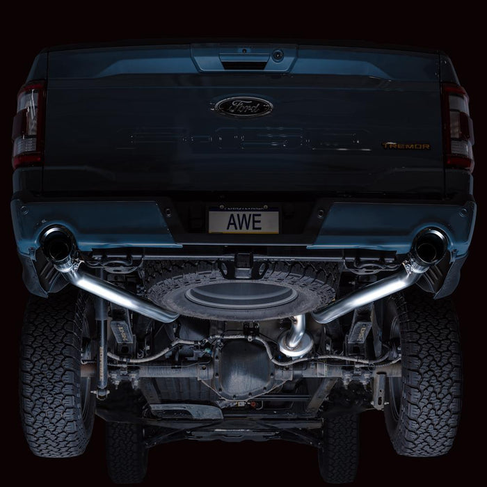 AWE 0FG Non-Resonated Catback for 2021+ Ford F-150 Tremor - Diamond Black Tips