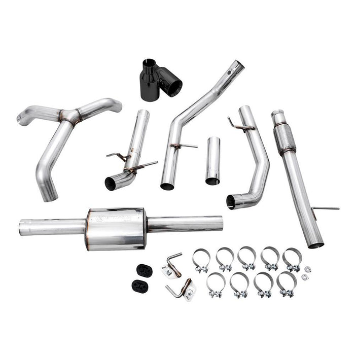 AWE 0FG Catback Split Rear Exit Exhaust for 4th Gen Silverado/Sierra 1500 5.3L (Flat Bumper) - Dual Diamond Black Tips
