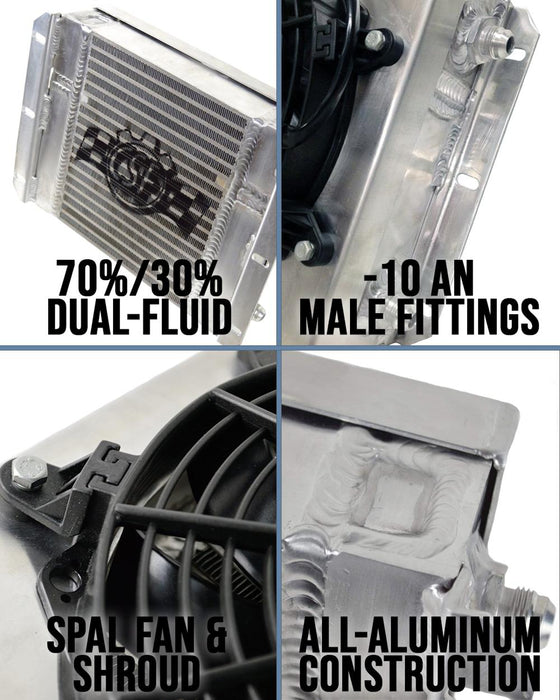 CSF 13.8in x 10in Dual Fluid Bar & Plate HD Oil Cooler w/9in SPAL Fan