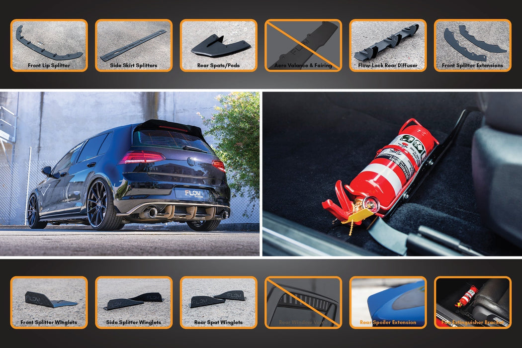 MK7.5 Golf R Full Lip Splitter Set with Flow-Lock Rear Diffuser-Flow Designs