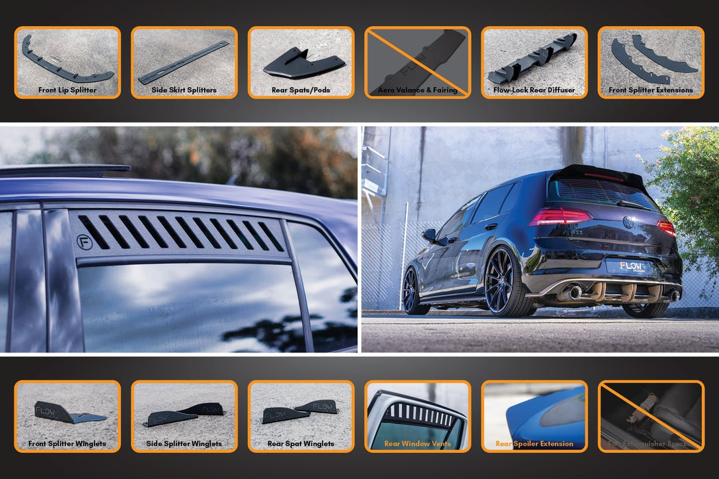 MK7.5 Golf R Full Lip Splitter Set with Flow-Lock Rear Diffuser-Flow Designs