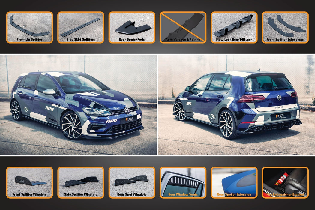 MK7.5 Golf R Full Lip Splitter Set with Flow-Lock Rear Diffuser-Flow Designs