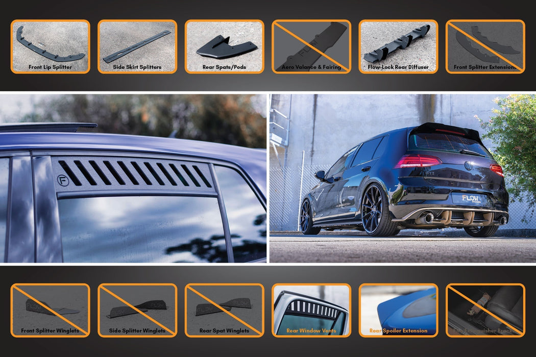 MK7.5 Golf R Full Lip Splitter Set with Flow-Lock Rear Diffuser-Flow Designs