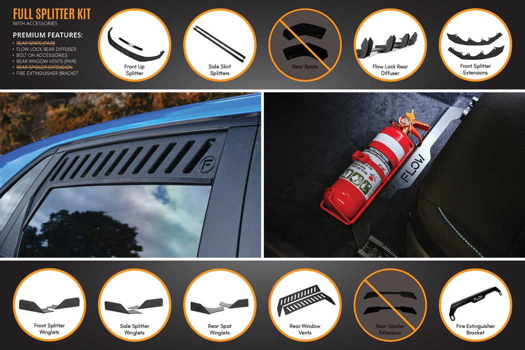 i30 Hatch PD1, PD2 2018-2020 Full Lip Splitter Set with Flow-Lock Rear Diffuser-Flow Designs