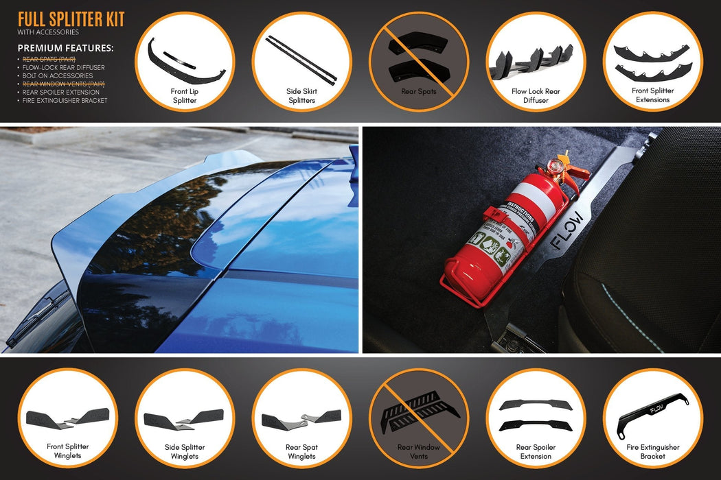 i30 Hatch PD1, PD2 2018-2020 Full Lip Splitter Set with Flow-Lock Rear Diffuser-Flow Designs