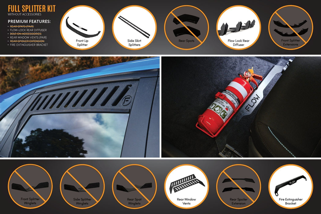 i30 Hatch PD1, PD2 2018-2020 Full Lip Splitter Set with Flow-Lock Rear Diffuser-Flow Designs