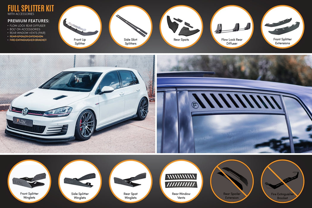 MK7 Golf GTI Full Lip Splitter Set with Flow-Lock Rear Diffuser-Flow Designs