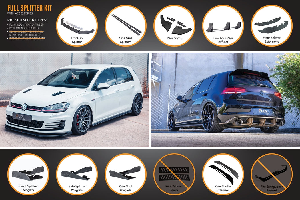 MK7 Golf GTI Full Lip Splitter Set with Flow-Lock Rear Diffuser-Flow Designs