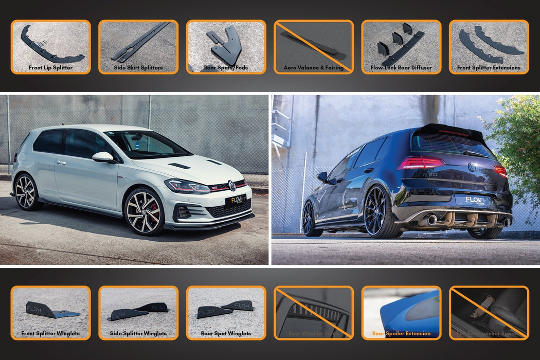 MK7.5 Golf GTI Full Lip Splitter Set with Flow-Lock Rear Diffuser-Flow Designs