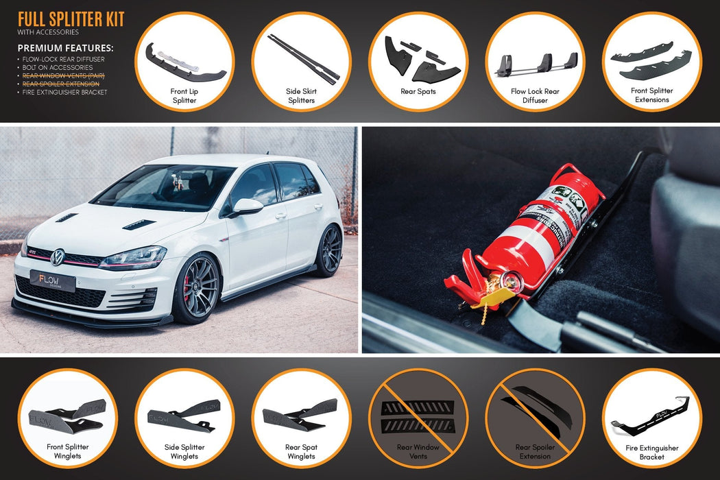 MK7 Golf GTI Full Lip Splitter Set with Flow-Lock Rear Diffuser-Flow Designs