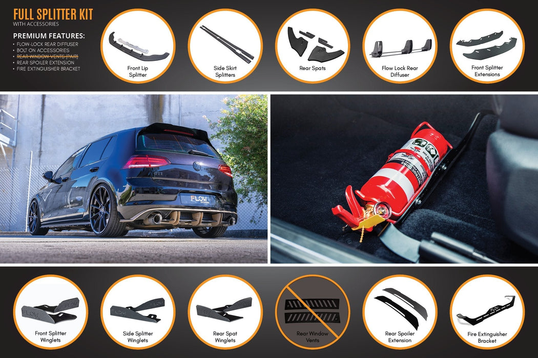 MK7 Golf GTI Full Lip Splitter Set with Flow-Lock Rear Diffuser-Flow Designs
