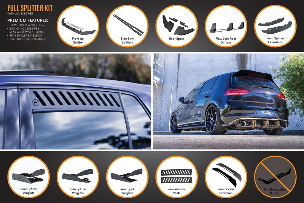 MK7 Golf GTI Full Lip Splitter Set with Flow-Lock Rear Diffuser-Flow Designs