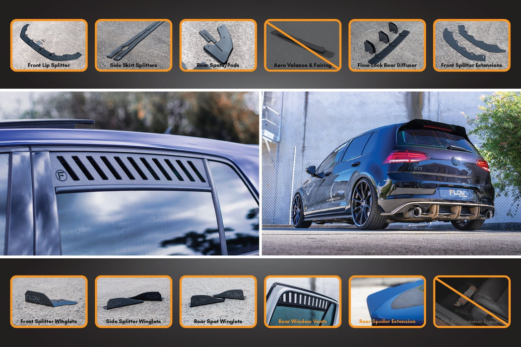 MK7.5 Golf GTI Full Lip Splitter Set with Flow-Lock Rear Diffuser-Flow Designs