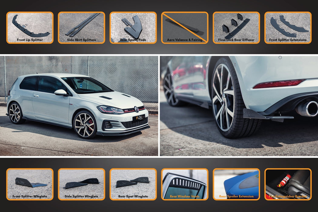 MK7.5 Golf GTI Full Lip Splitter Set with Flow-Lock Rear Diffuser-Flow Designs