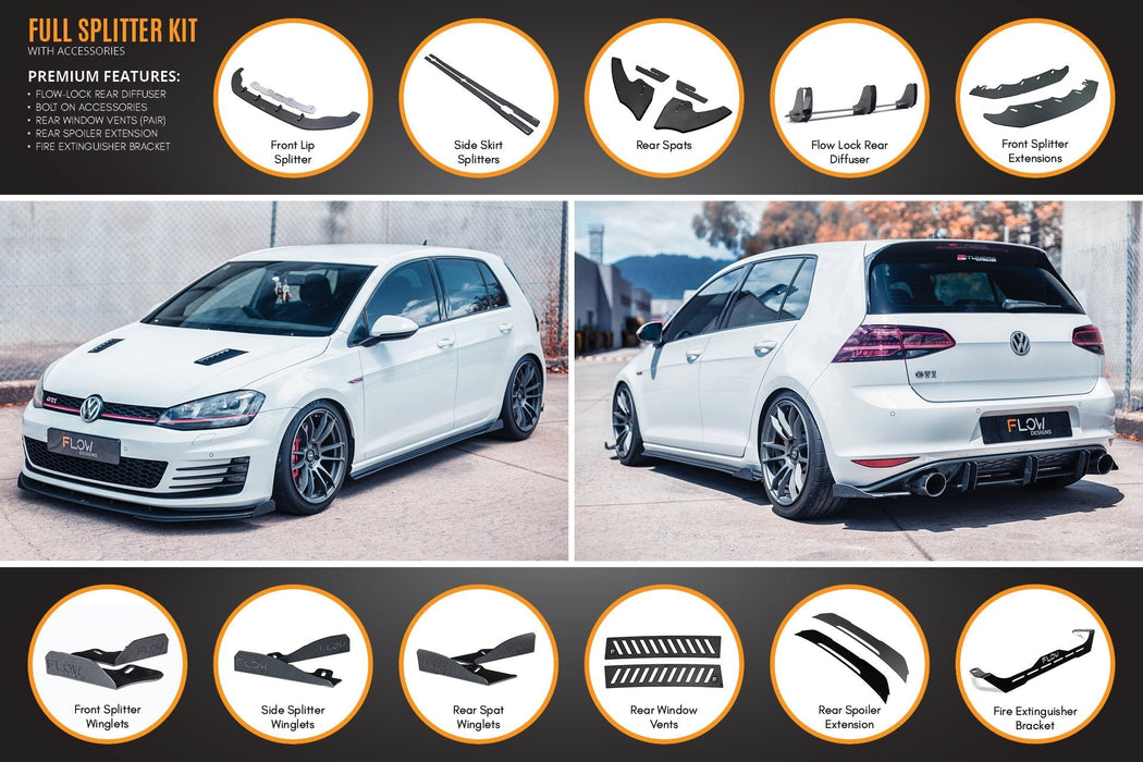 MK7 Golf GTI Full Lip Splitter Set with Flow-Lock Rear Diffuser-Flow Designs