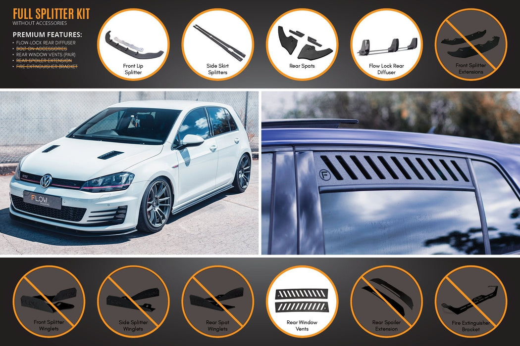 MK7 Golf GTI Full Lip Splitter Set with Flow-Lock Rear Diffuser-Flow Designs