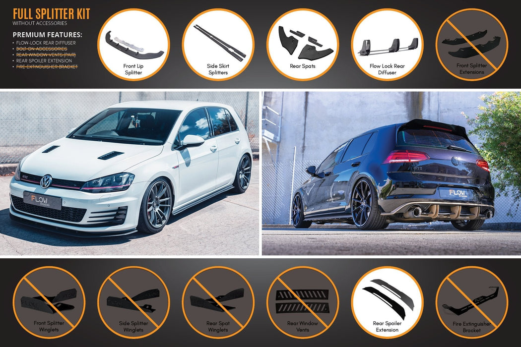 MK7 Golf GTI Full Lip Splitter Set with Flow-Lock Rear Diffuser-Flow Designs