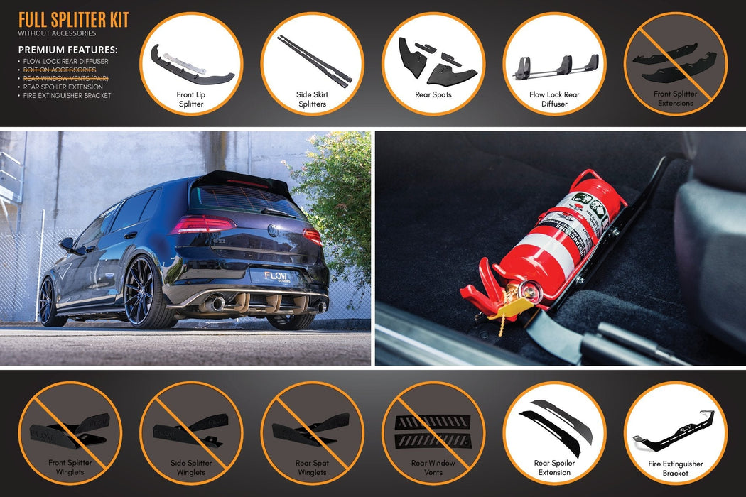 MK7 Golf GTI Full Lip Splitter Set with Flow-Lock Rear Diffuser-Flow Designs