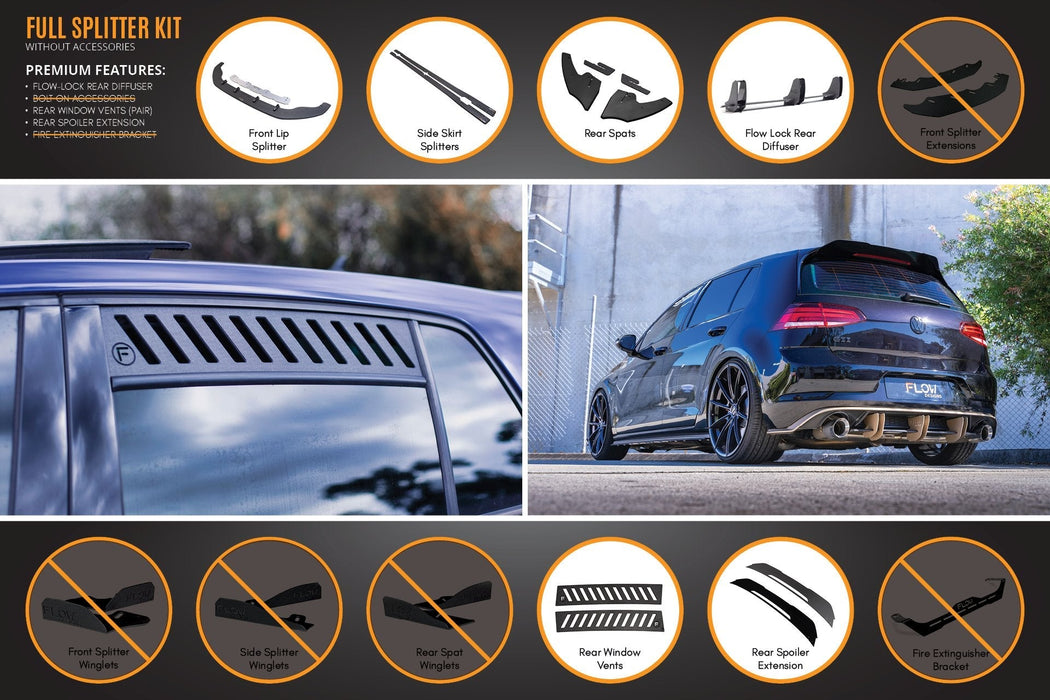 MK7 Golf GTI Full Lip Splitter Set with Flow-Lock Rear Diffuser-Flow Designs