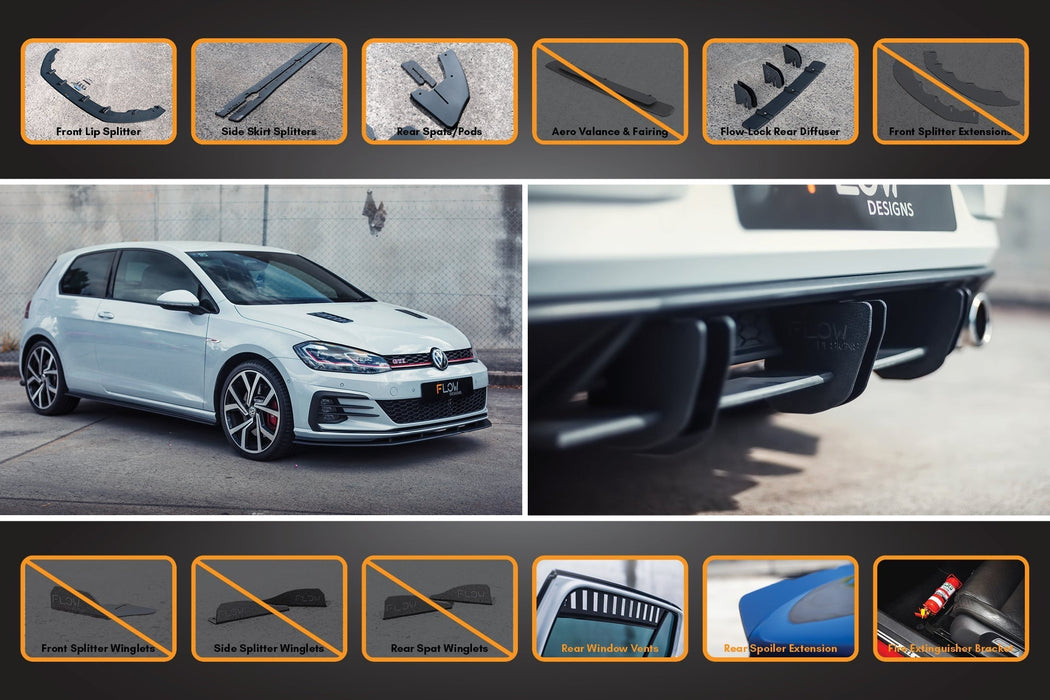 MK7.5 Golf GTI Full Lip Splitter Set with Flow-Lock Rear Diffuser-Flow Designs