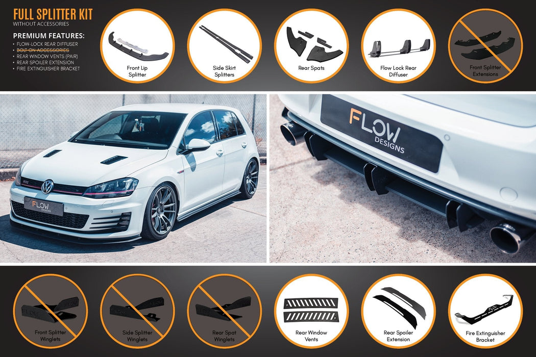 MK7 Golf GTI Full Lip Splitter Set with Flow-Lock Rear Diffuser-Flow Designs