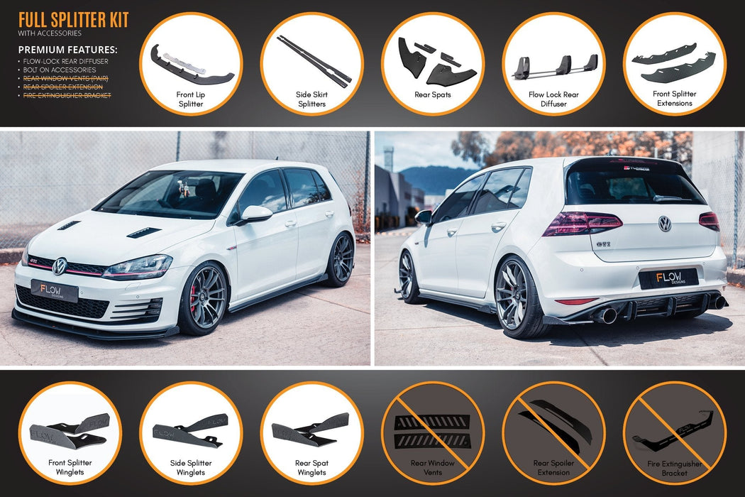 MK7 Golf GTI Full Lip Splitter Set with Flow-Lock Rear Diffuser-Flow Designs