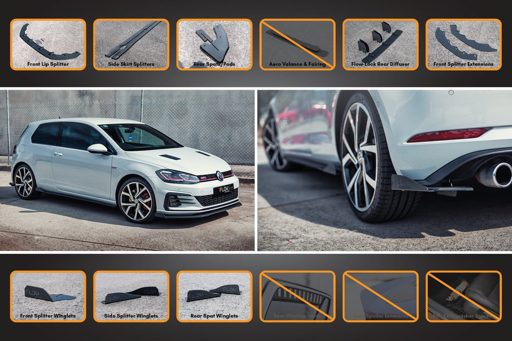 MK7.5 Golf GTI Full Lip Splitter Set with Flow-Lock Rear Diffuser-Flow Designs