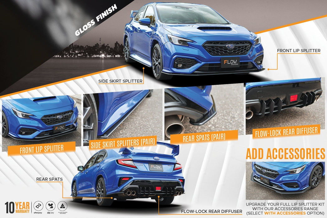 VB WRX Full Lip Splitter Set (GLOSS BLACK)-Flow Designs
