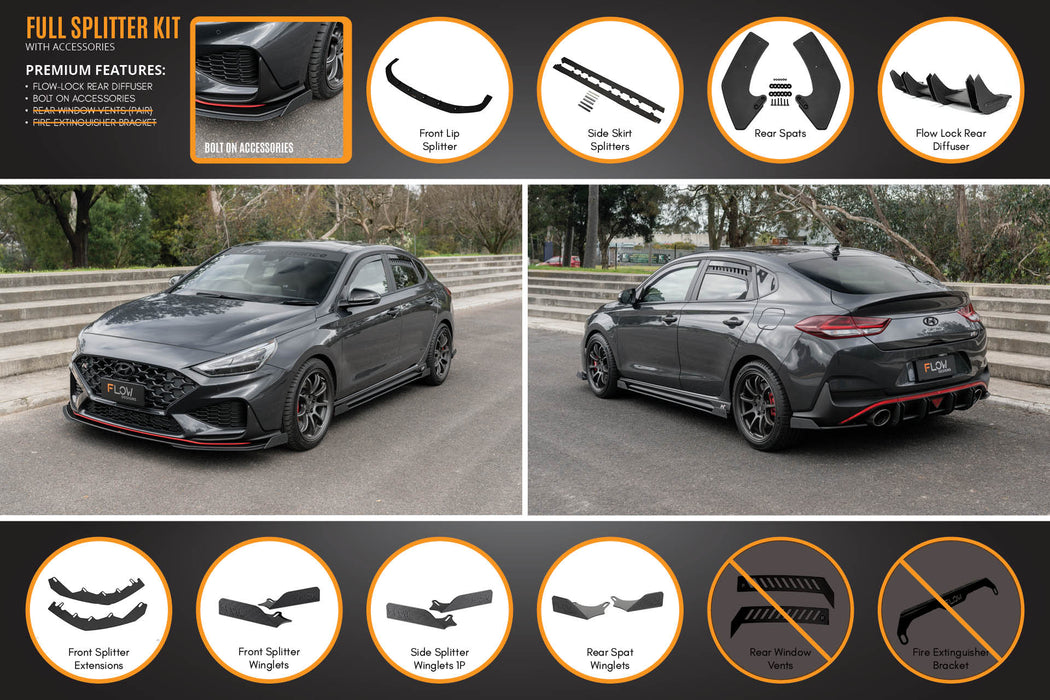 i30N Fastback PD FL 2022+ Full Lip Splitter Set-Flow Designs
