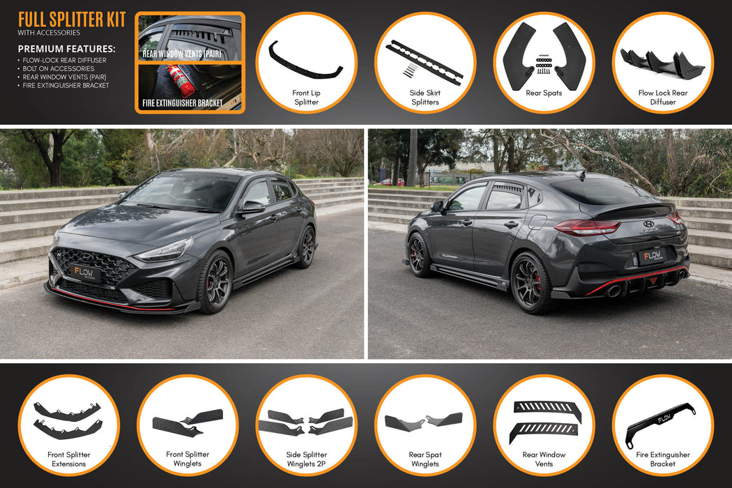 i30N Fastback PD FL 2022+ Full Lip Splitter Set-Flow Designs