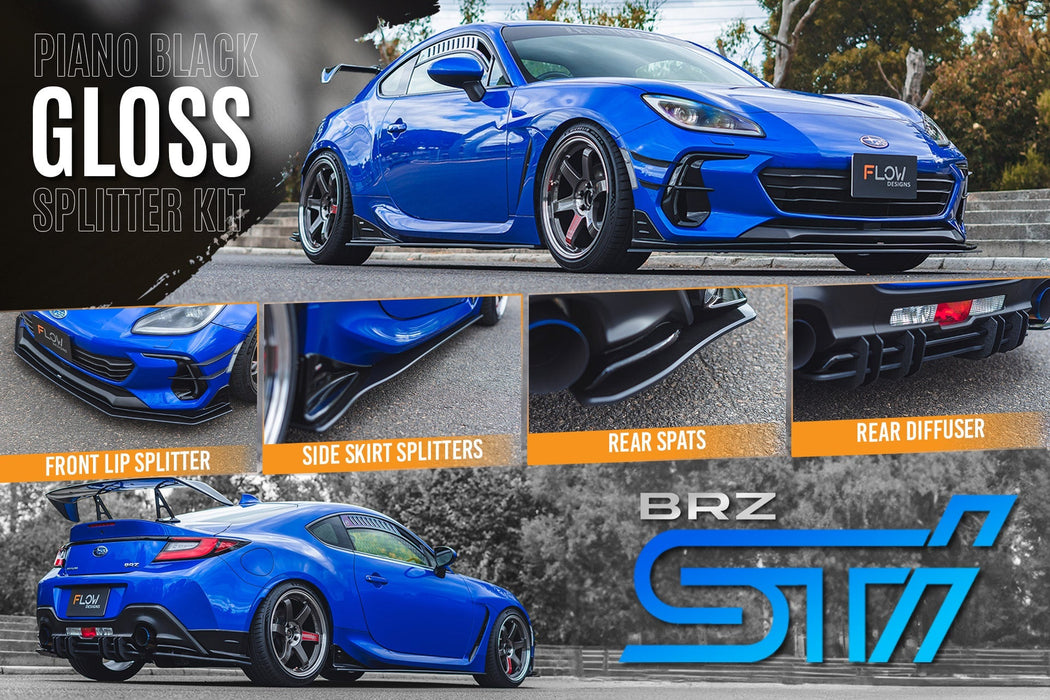 ZD8 BRZ STI Full Lip Splitter Set (GLOSS BLACK)-Flow Designs