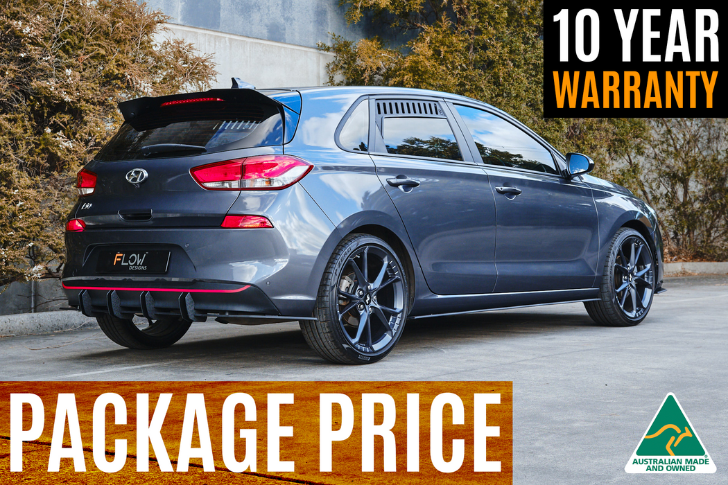i30 Hatch PD1, PD2 2018-2020 Full Lip Splitter Set with Flow-Lock Rear Diffuser-Flow Designs
