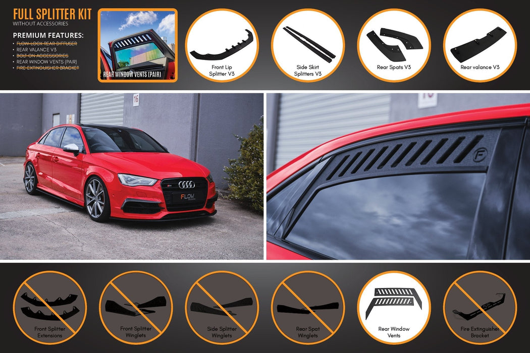 S3 8V Sedan Pre-Facelift V3 Full Lip Splitter Set-Flow Designs