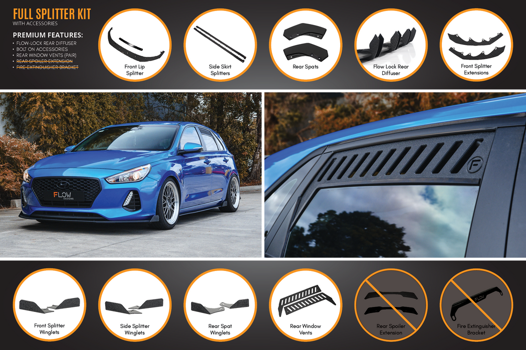 i30 SR Hatch (2017-2018) Full Lip Splitter Set-Flow Designs