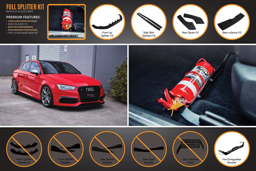 S3 8V Sedan Pre-Facelift V3 Full Lip Splitter Set-Flow Designs
